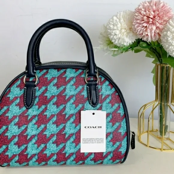 NWT COACH SYDNEY SATCHEL with HOUNDSTOOTH DESIGN CJ628 - Picture 2 of 13